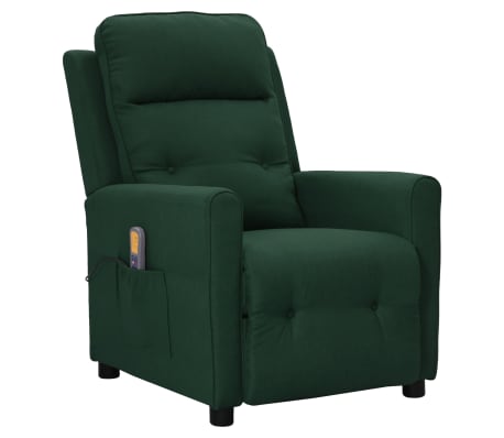 vidaXL Podnoszony fotel masujący, ciemnozielony, tkanina