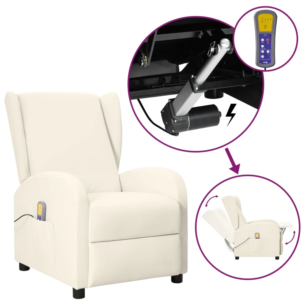 Fauteuil de massage à oreilles crème similicuir