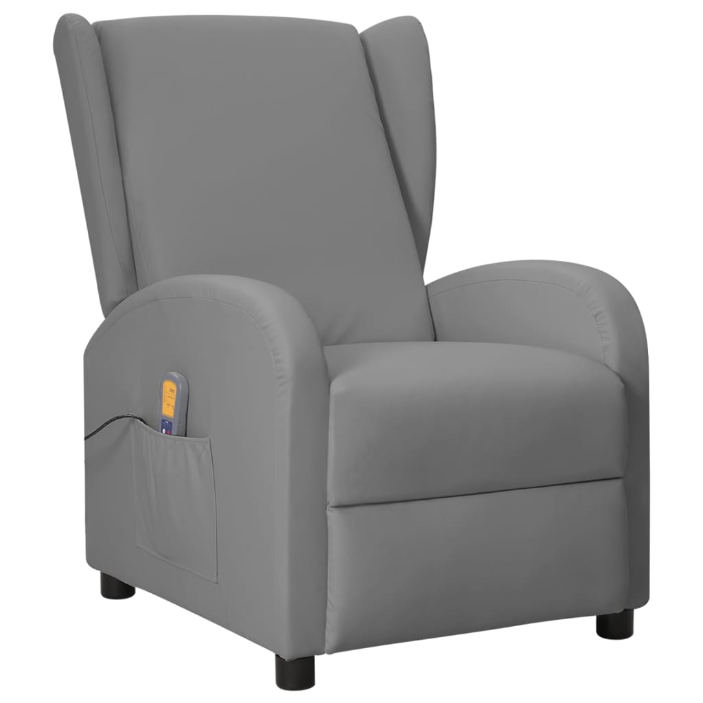 vidaXL Masažna fotelja od umjetne kože s krilnim naslonom siva
