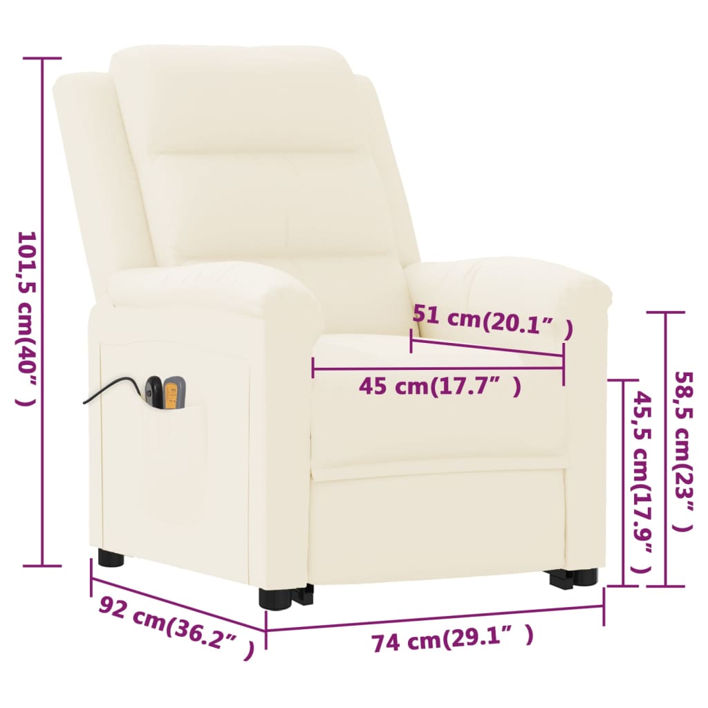 Fotoliu de masaj cu ridicare, crem, piele ecologică