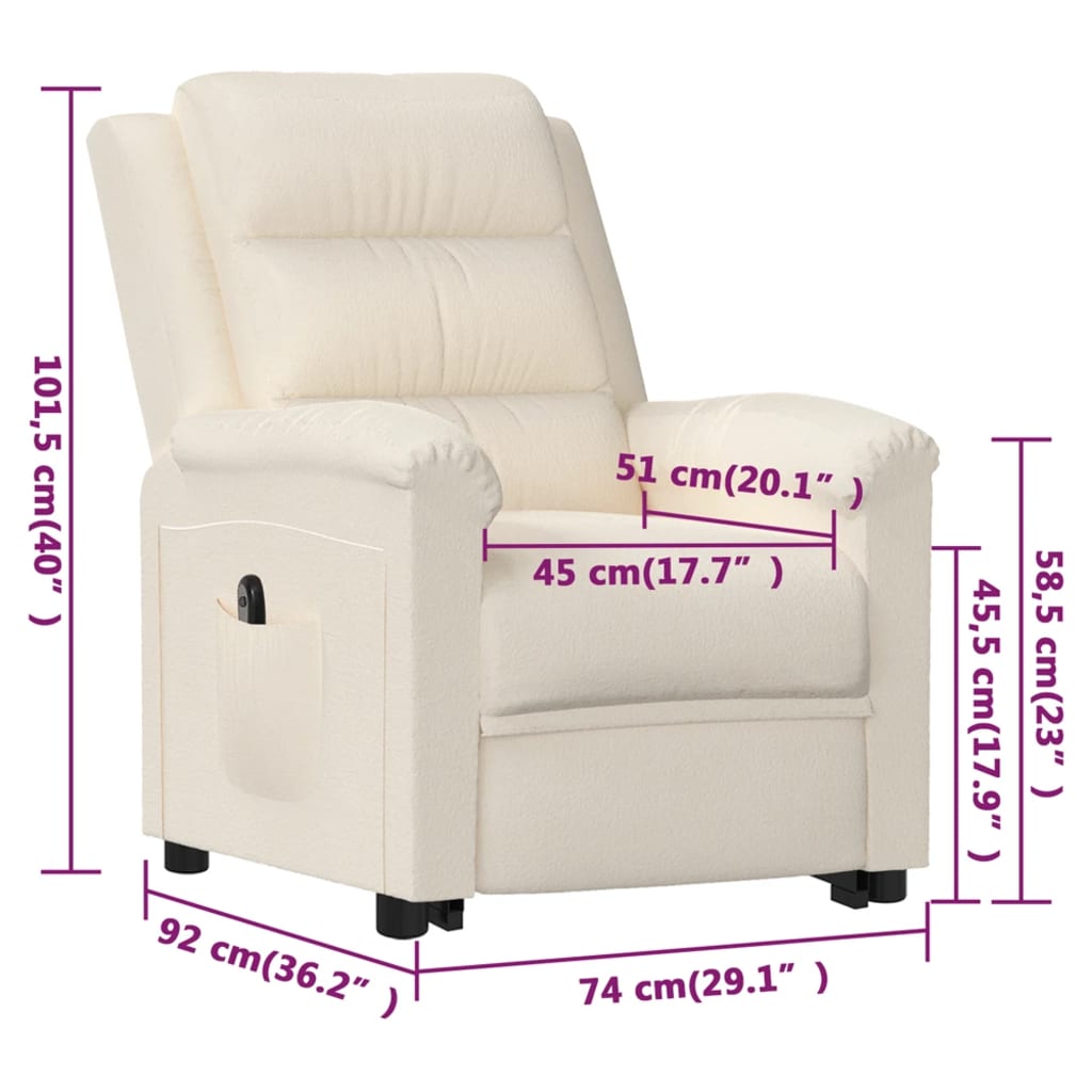 Fotoliu cu ridicare, crem, catifea
