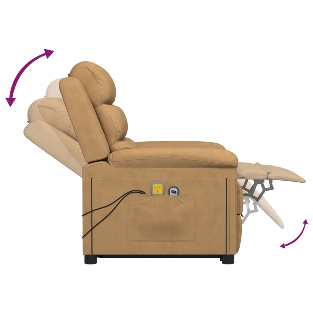 Fotoliu de masaj cu ridicare, maro, catifea