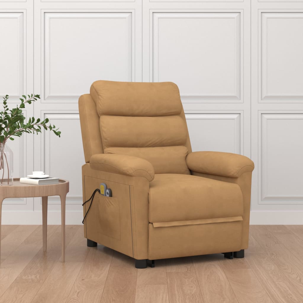 Fotoliu de masaj cu ridicare, maro, catifea