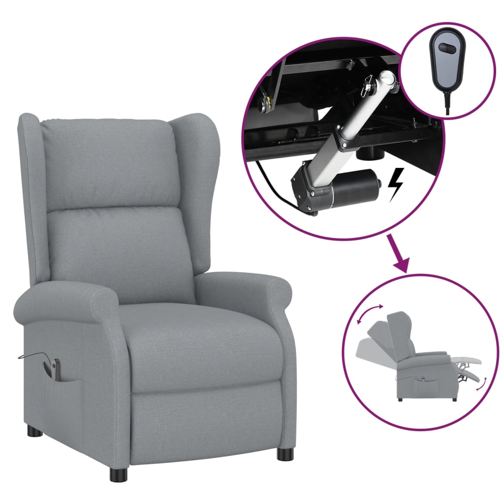 Fauteuil inclinable électrique à oreilles gris clair tissu