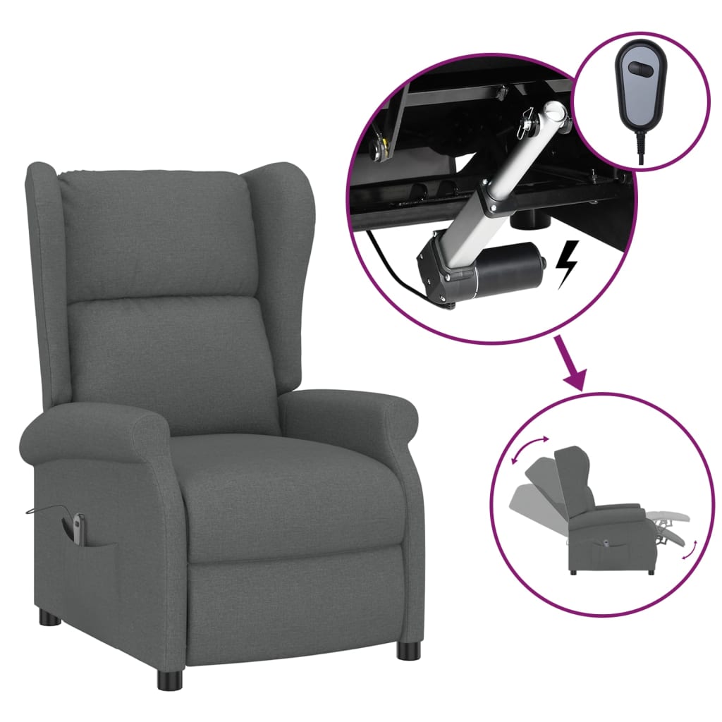 Fauteuil inclinable électrique à oreilles gris foncé tissu
