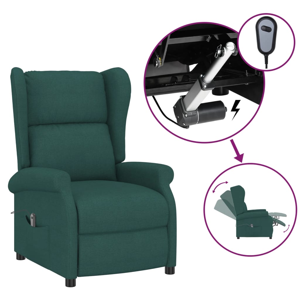 vidaXL Elektrické polohovací křeslo ušák tmavě zelené textil