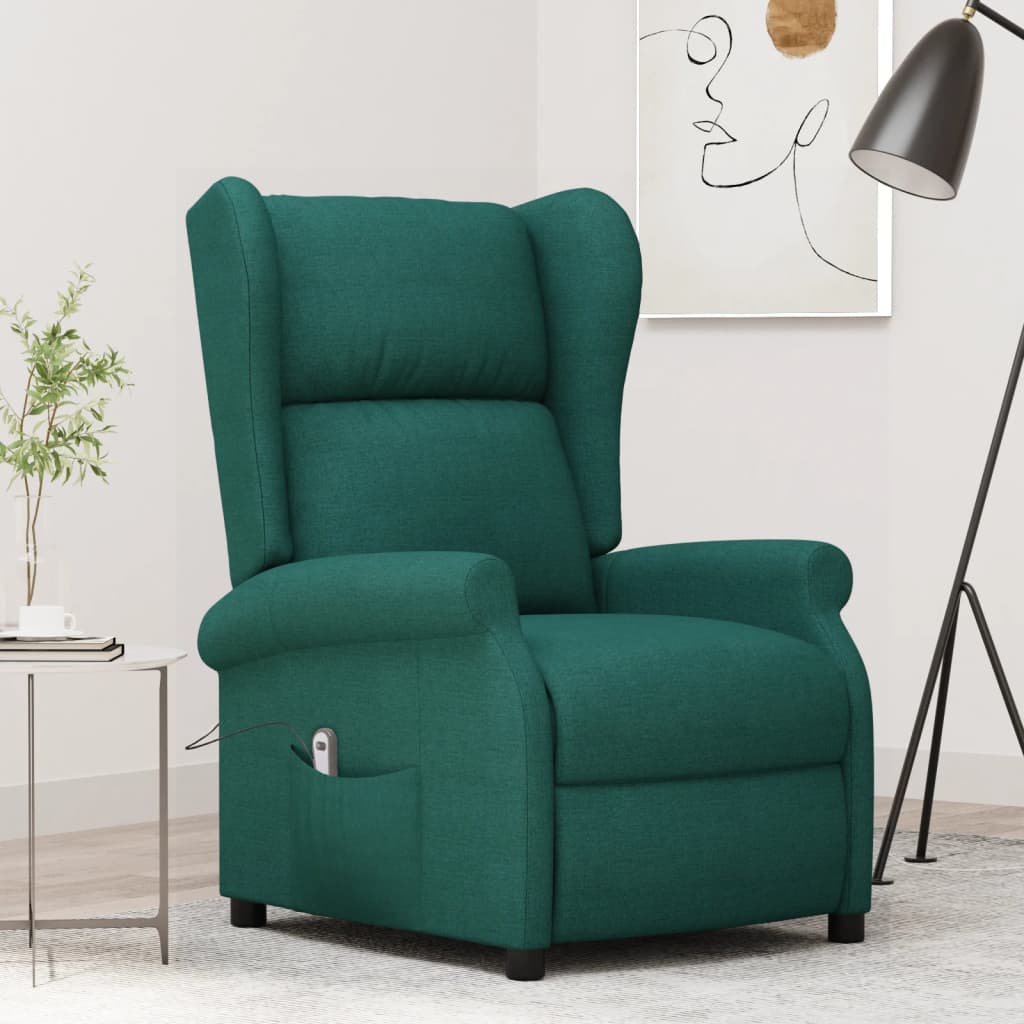 vidaXL Fotoliu rabatabil electric cu spătar aripi, verde închis,textil