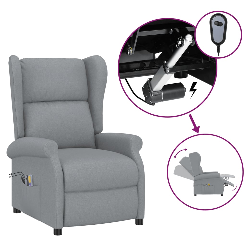 Fauteuil de massage électrique à oreilles gris clair tissu