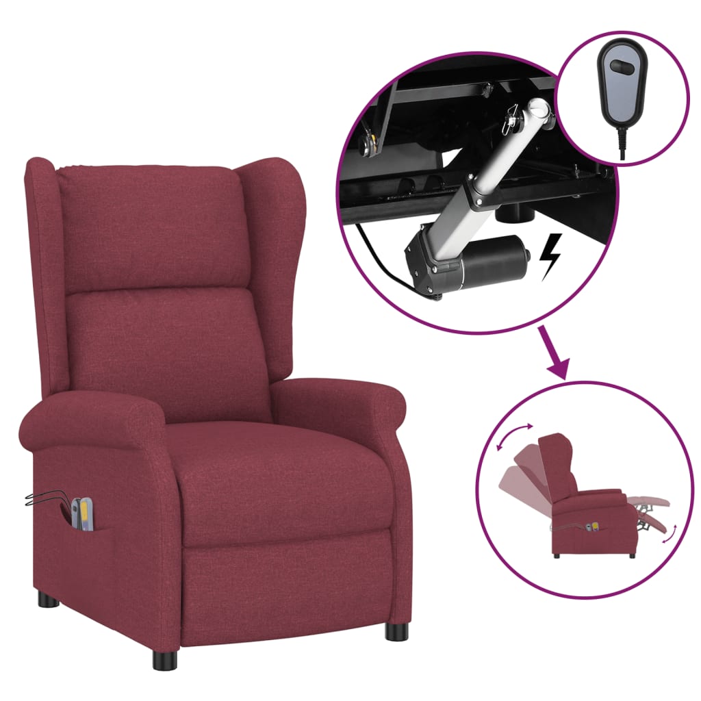 Fauteuil de massage électrique à oreilles rouge bordeaux tissu