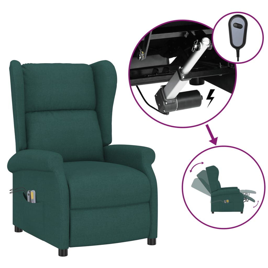 Fauteuil électrique de massage à oreilles vert foncé tissu