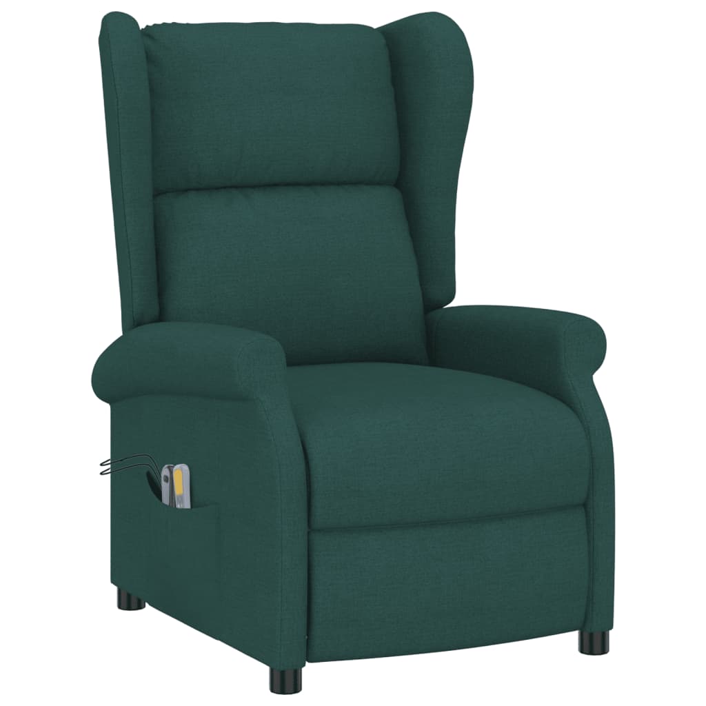 vidaXL Elektrinis masažinis krėslas, tamsiai žalias, audinys