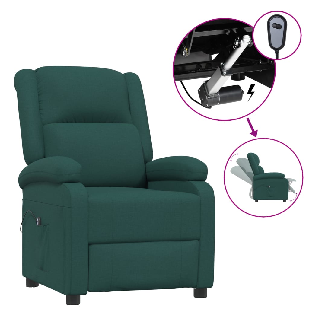 vidaXL Elektrické polohovací křeslo tmavě zelené textil