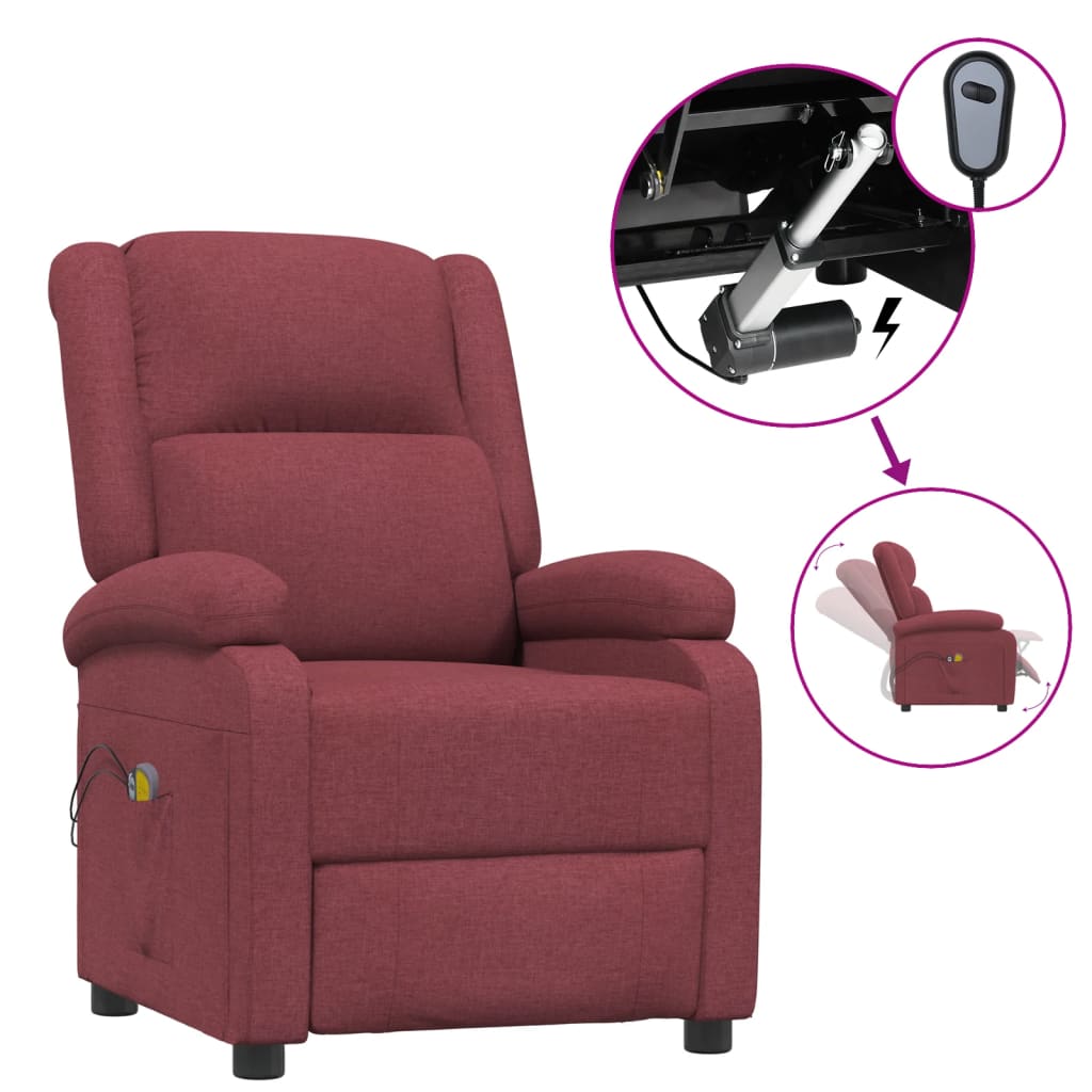 vidaXL Elektrické masážní křeslo vínové textil