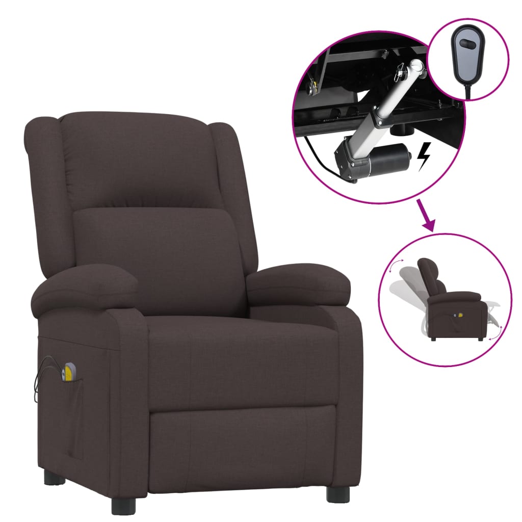 vidaXL Elektrické masážní křeslo tmavě hnědé textil