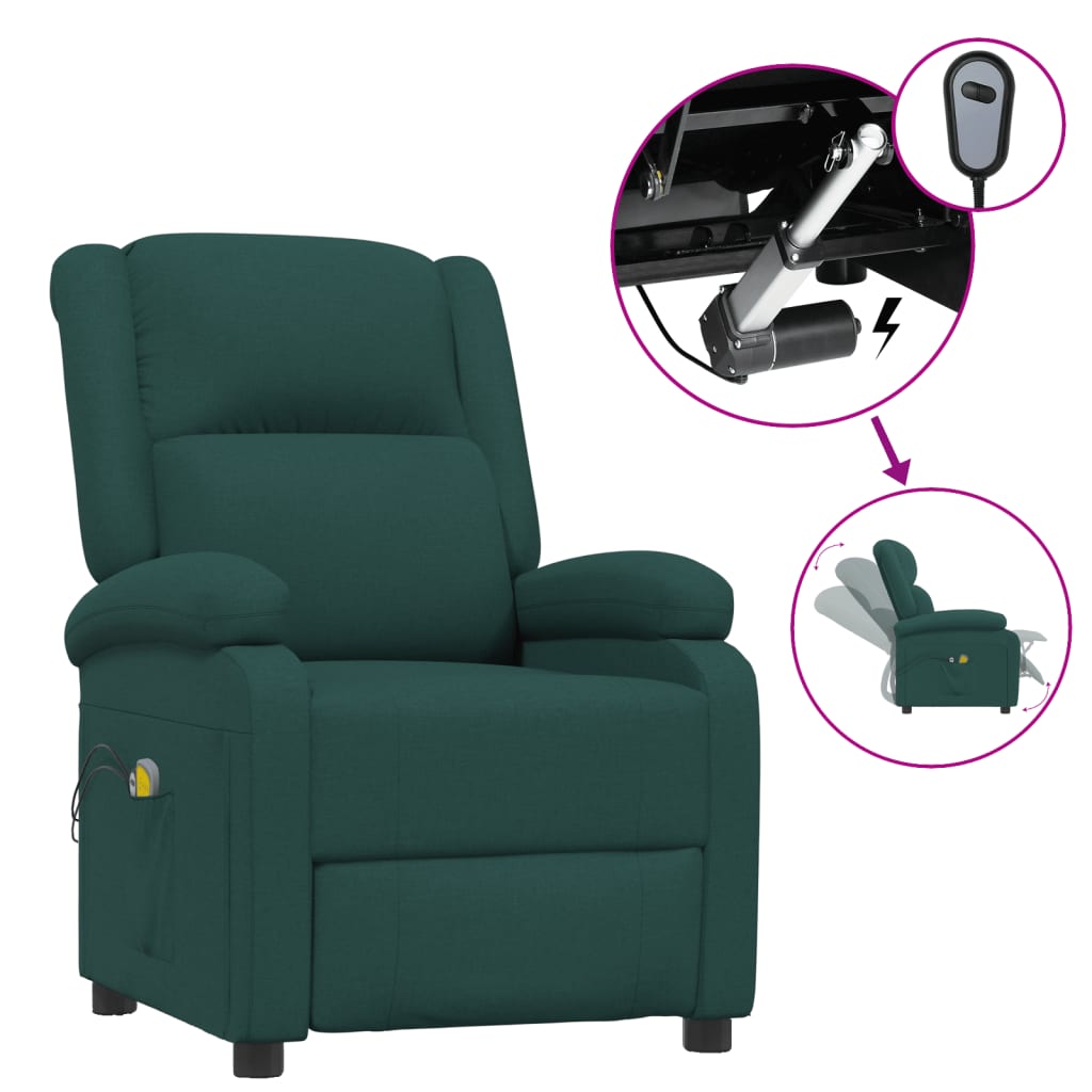 vidaXL Elektrické masážní křeslo tmavě zelené textil