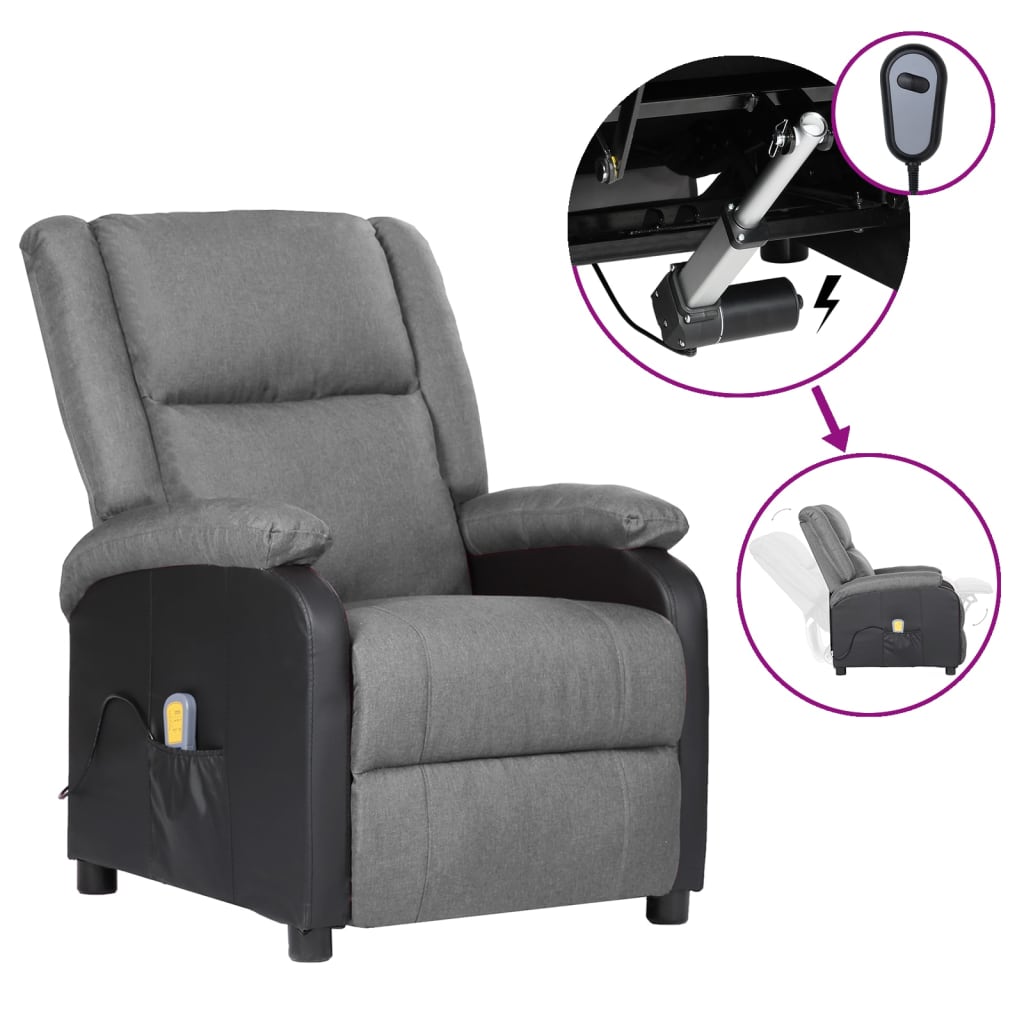 Fauteuil de massage électrique gris clair similicuir et tissu