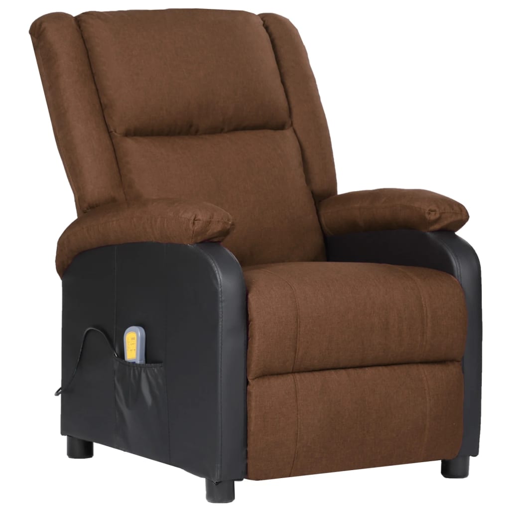 vidaXL Fotel masujący, elektryczny, brązowy, ekoskóra i tkanina