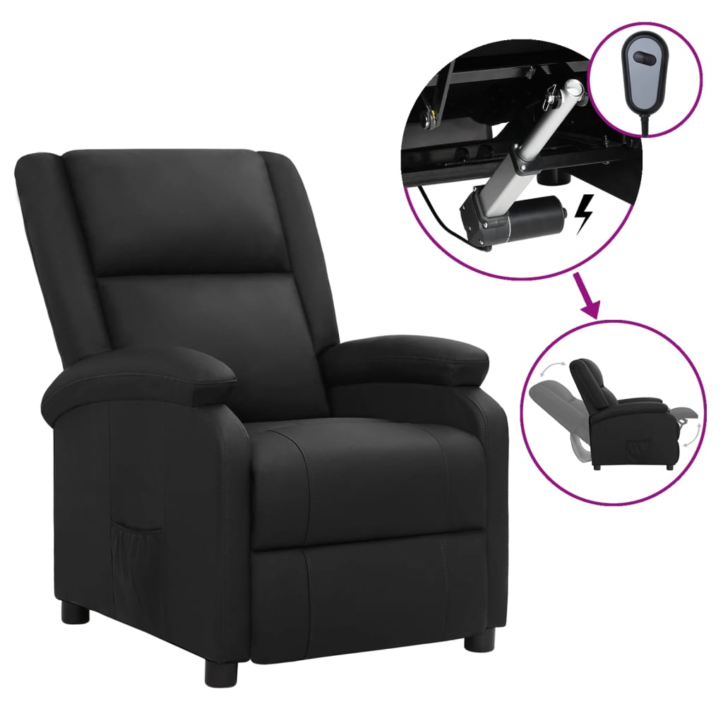 Fauteuil inclinable électrique noir cuir véritable