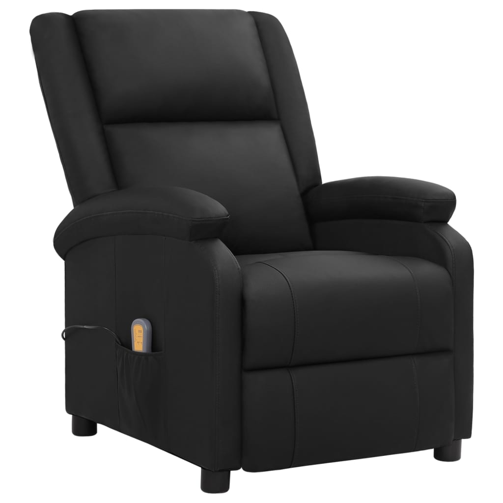 vidaXL Elektrinis atlošiamas masažinis krėslas, juodas, tikra oda