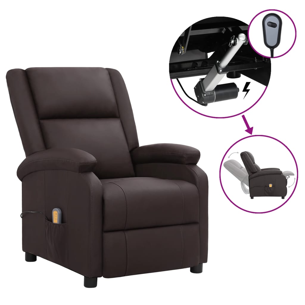 Fauteuil inclinable de massage électrique Marron Cuir véritable
