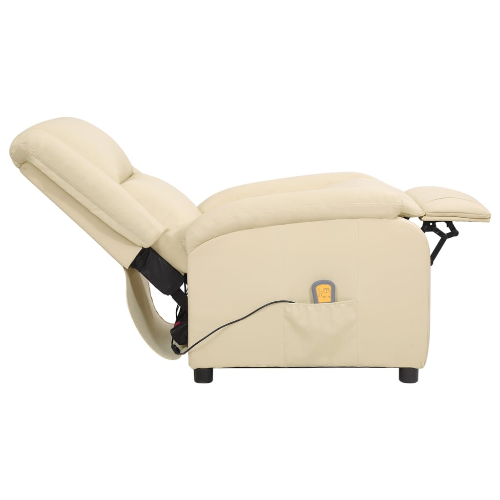 Електрически масажен стол, кремав, естествена кожа