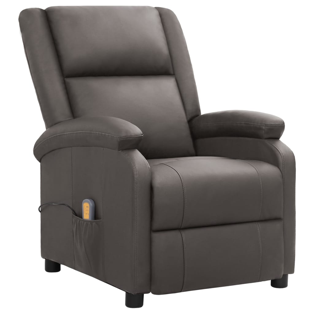 vidaXL Elektrinis masažinis krėslas, pilkos spalvos, tikra oda