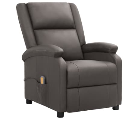 vidaXL Elektrinis masažinis krėslas, pilkos spalvos, tikra oda