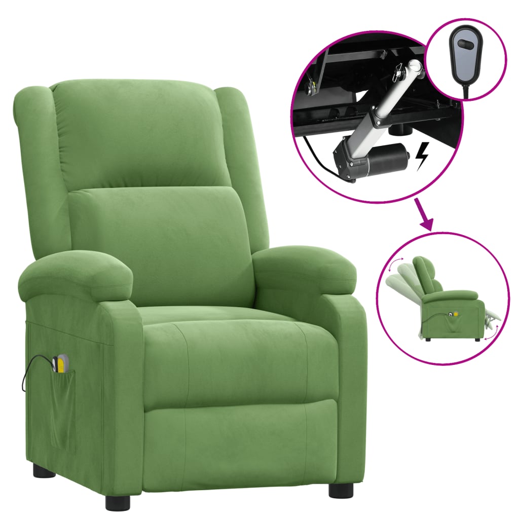 vidaXL Elektrické masážní křeslo světle zelené samet