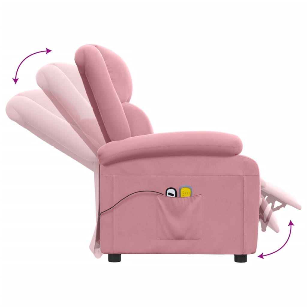 Elektrické masážní polohovací křeslo růžové samet