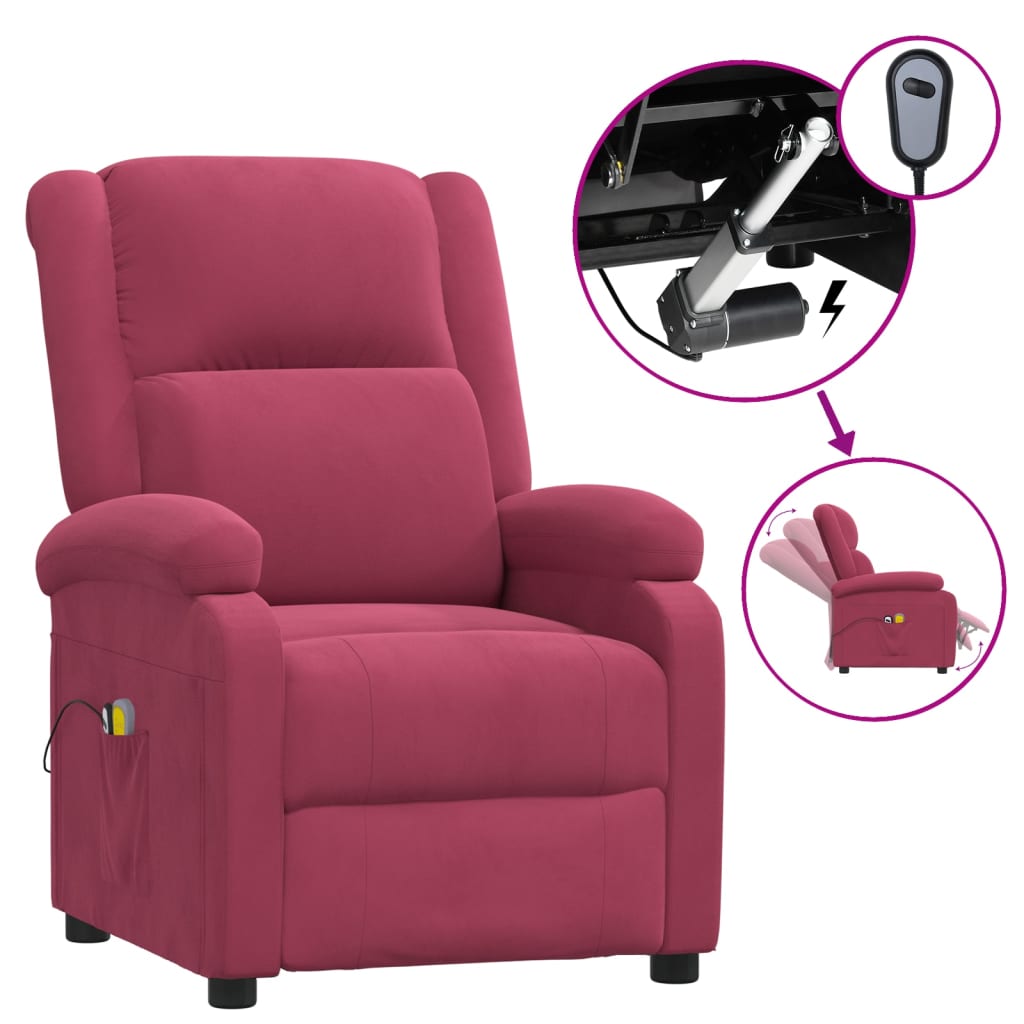 vidaXL Elektrické masážní křeslo vínové samet