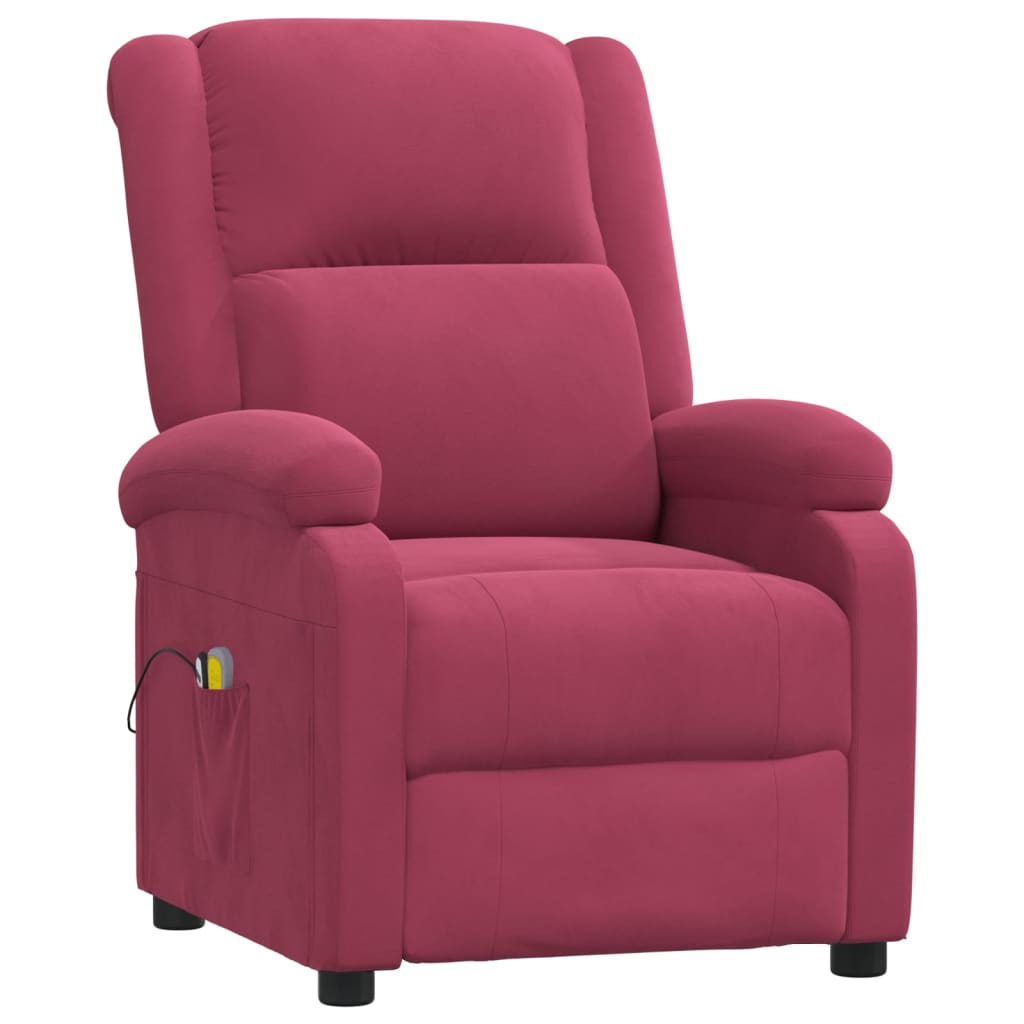 vidaXL Elektryczny fotel masujący, winna czerwień, aksamitem