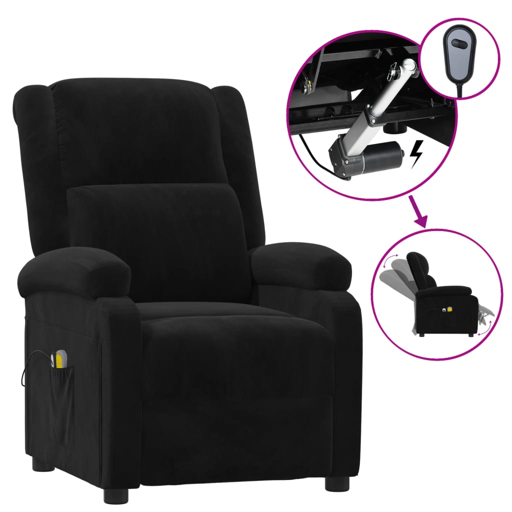 vidaXL Poltrona de massagens elétrica reclinável veludo preto
