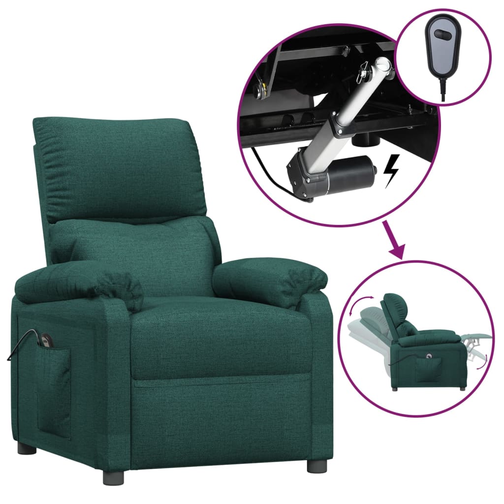 vidaXL Elektrické polohovací křeslo tmavě zelené textil