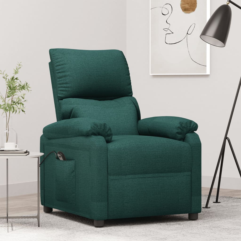 vidaXL Fotoliu rabatabil electric, verde închis, material textil
