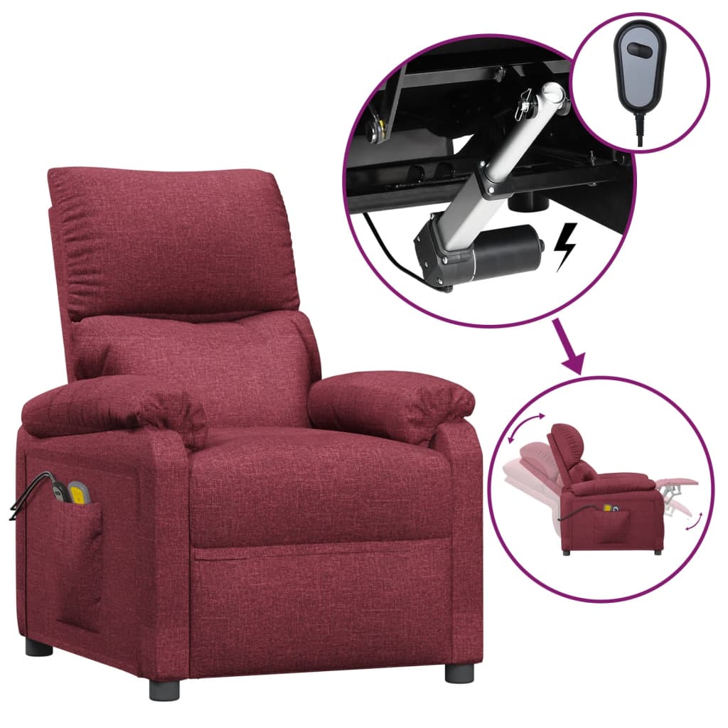 vidaXL Elektrické masážní křeslo vínové textil