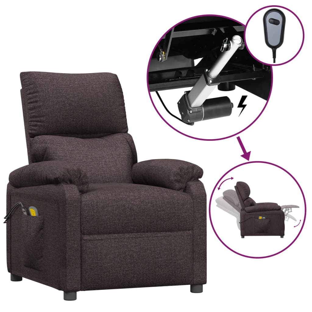 vidaXL Elektrické masážní křeslo tmavě hnědé textil