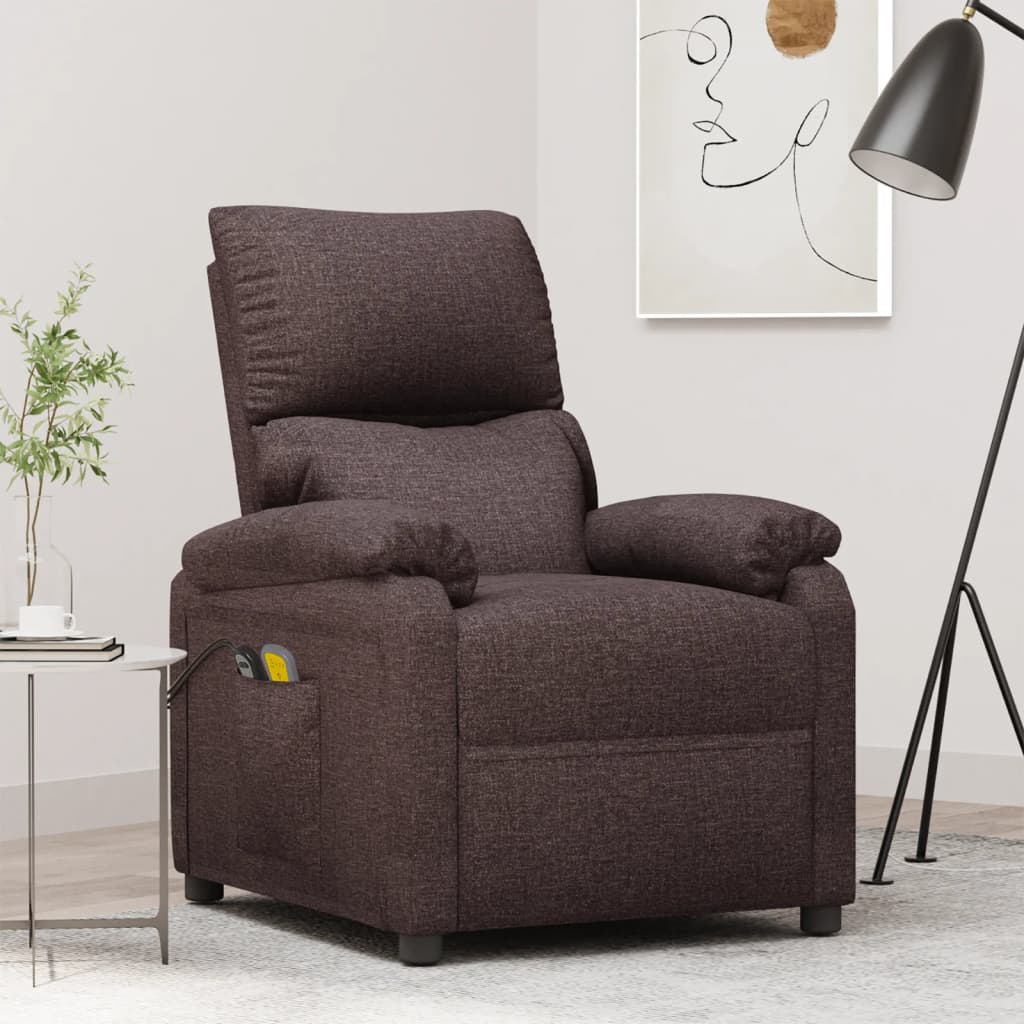 vidaXL Fotoliu de masaj electric, maro închis, material textil