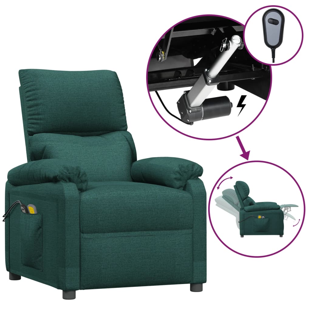 vidaXL Elektrické masážní křeslo tmavě zelené textil