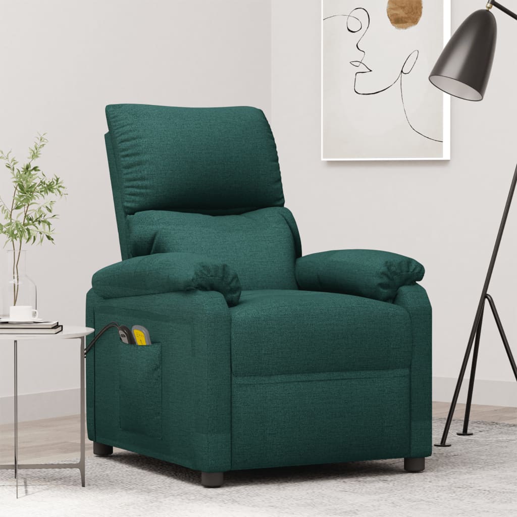 vidaXL Fotoliu de masaj electric, verde închis, material textil