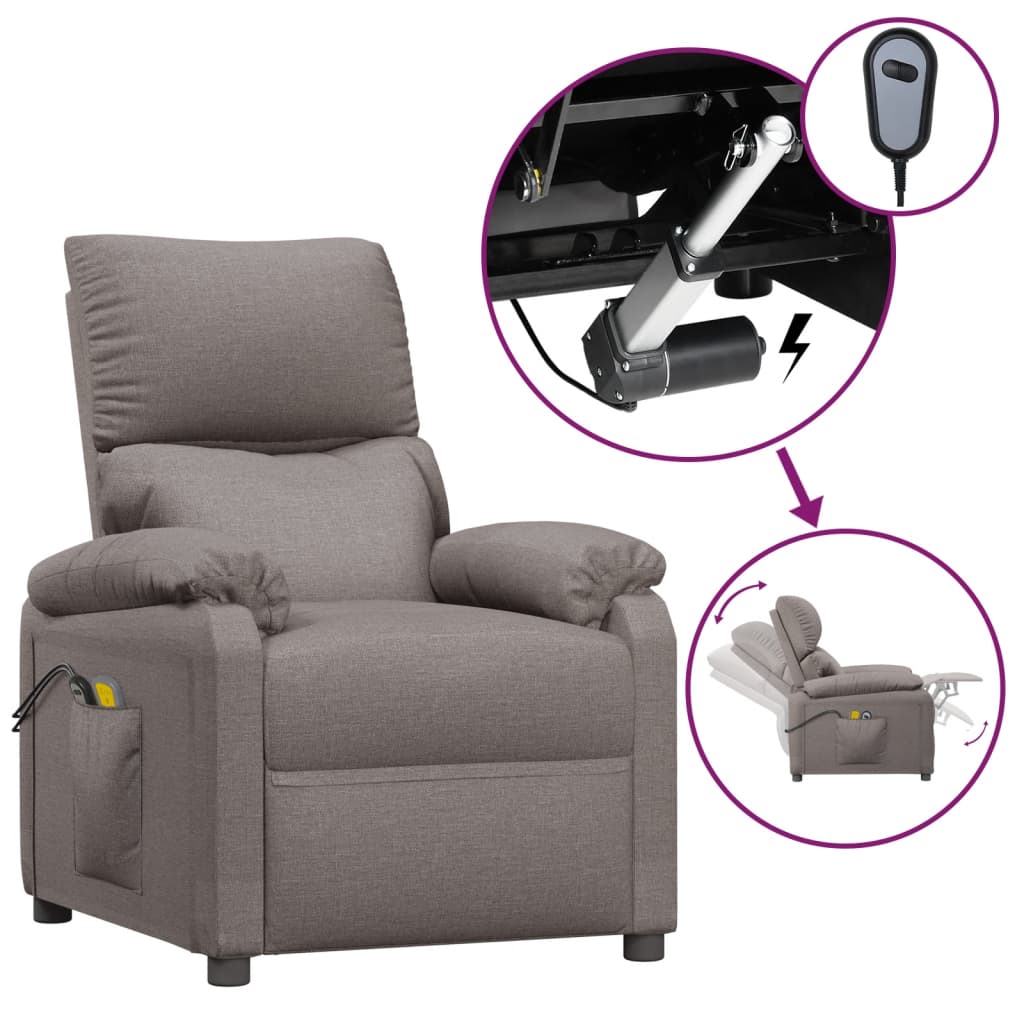 vidaXL Elektrické masážní křeslo taupe textil