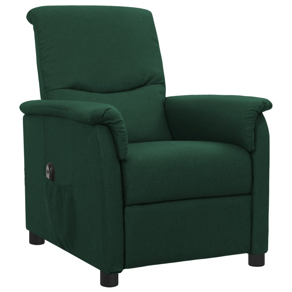 vidaXL elektrisks atpūtas krēsls, atgāžams, tumši zaļš audums