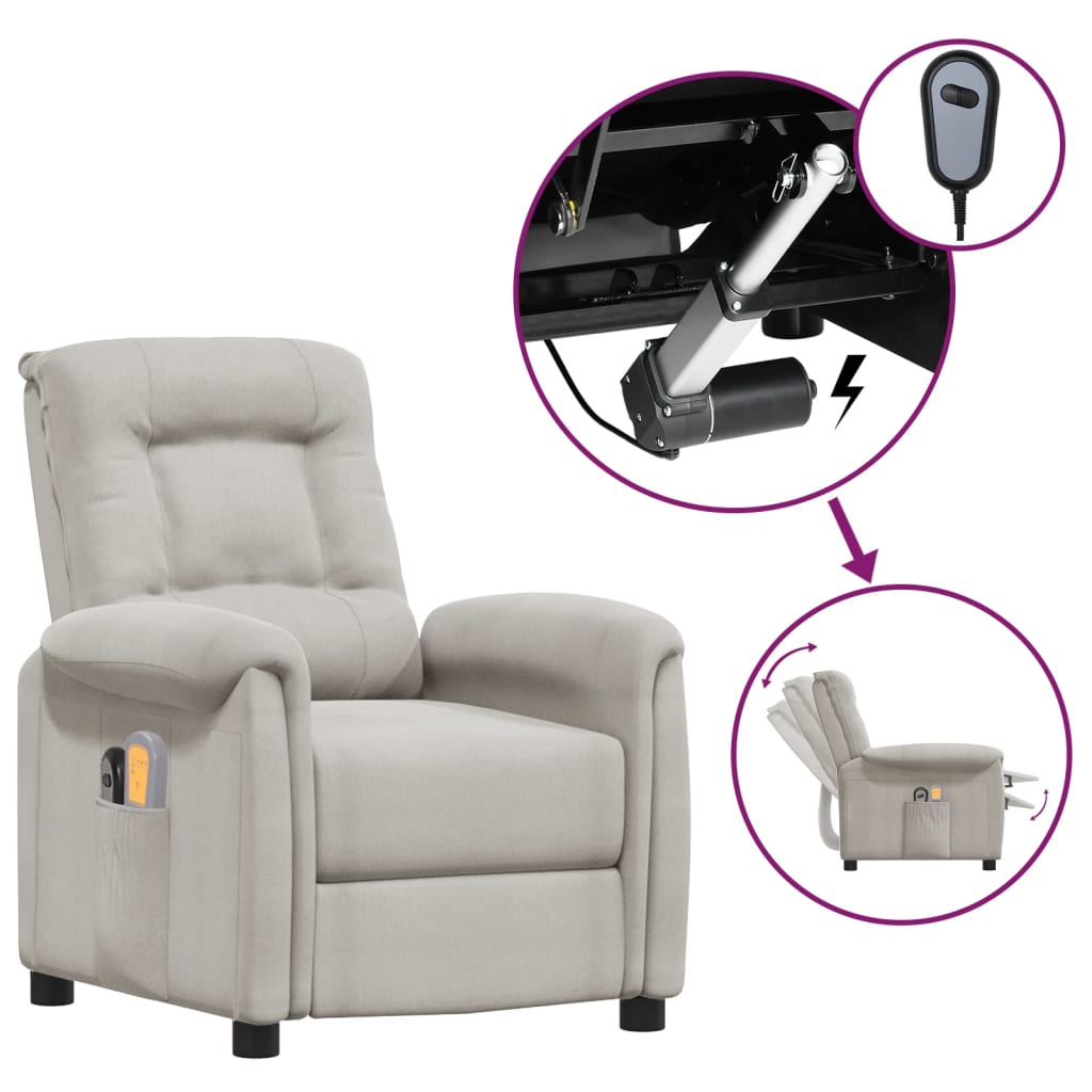 Fauteuil électrique de massage Gris clair Tissu microfibre