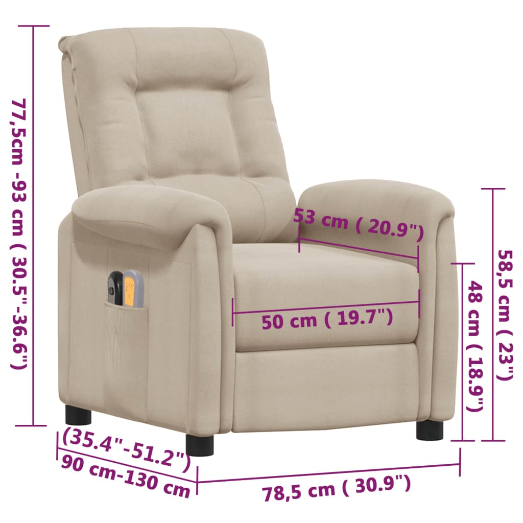 krémszínű mikroszálas szövet elektromos masszázsfotel