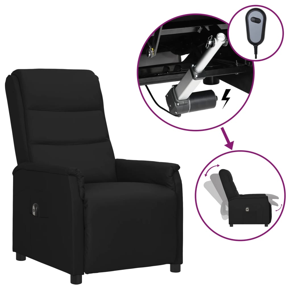 vidaXL Poltrona reclinável elétrica couro artificial preto
