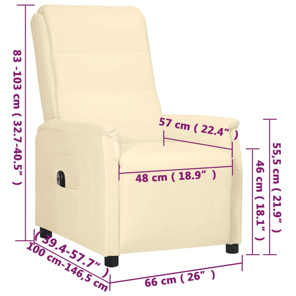 krémszínű műbőr elektromos dönthető fotel