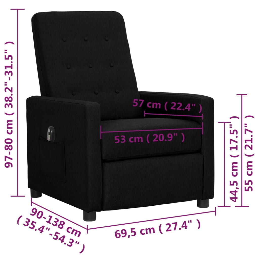 Електрически стол реклайнер, черен, текстил