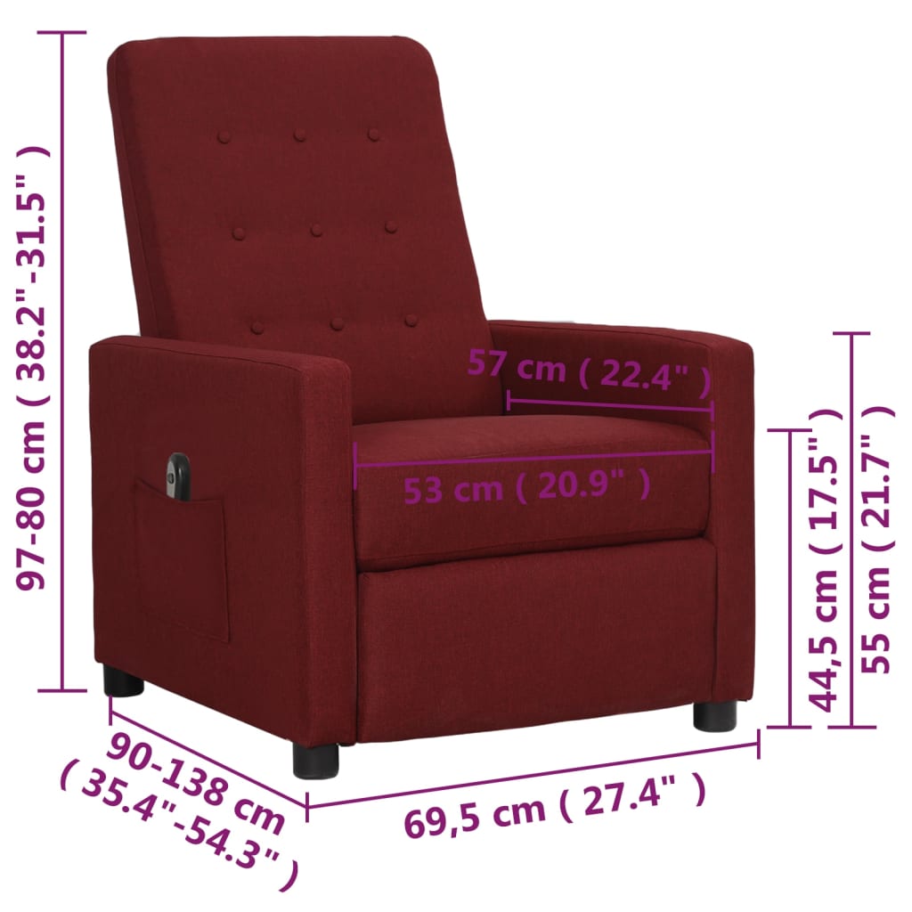 bordó szövet elektromos dönthető fotel