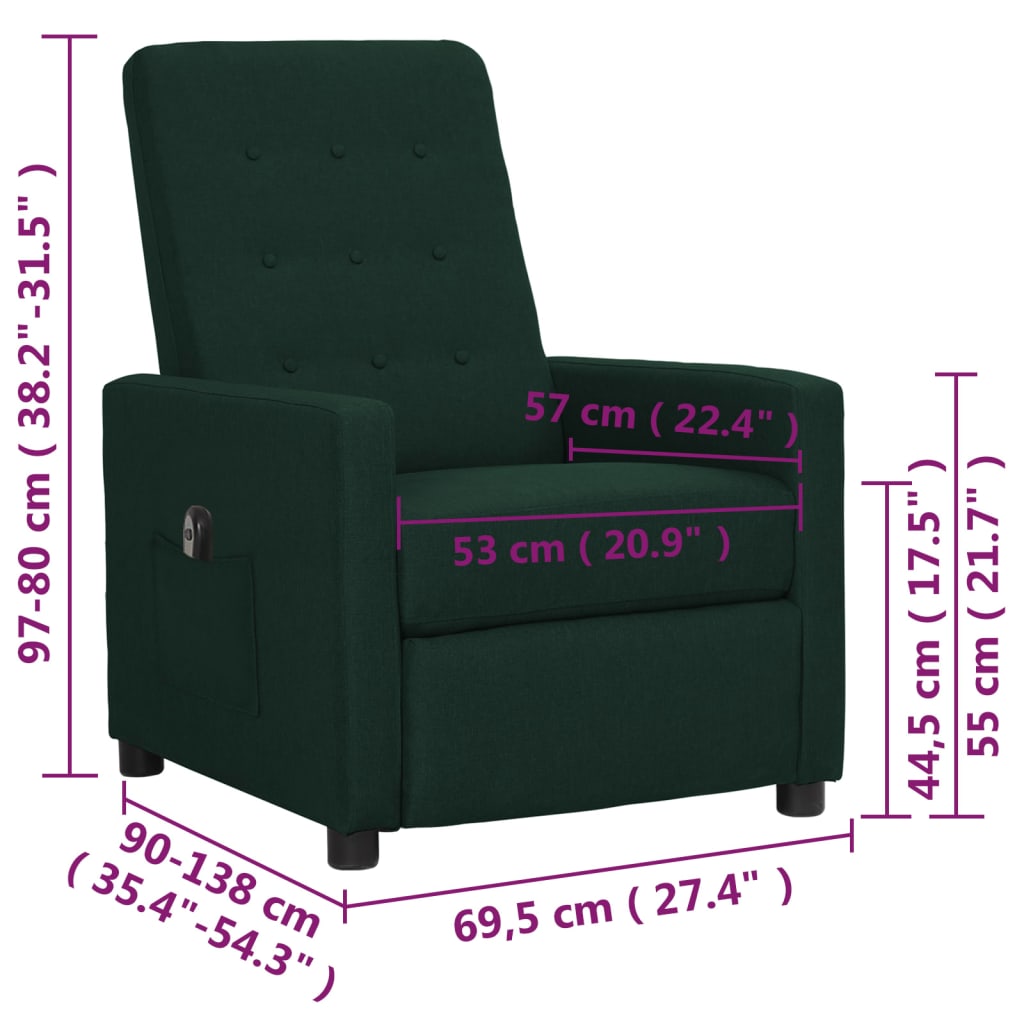 sötétzöld szövet elektromos dönthető fotel