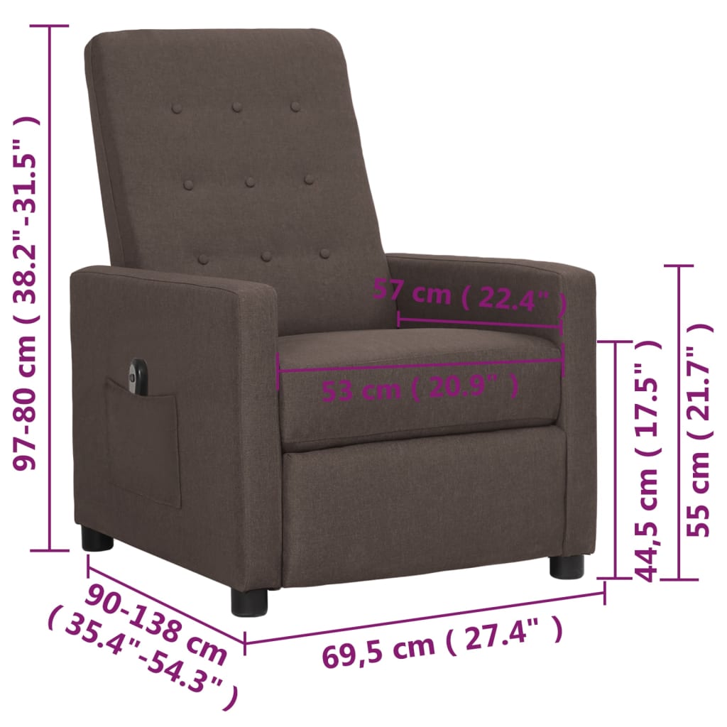 Fotoliu rabatabil electric, gri taupe, material textil