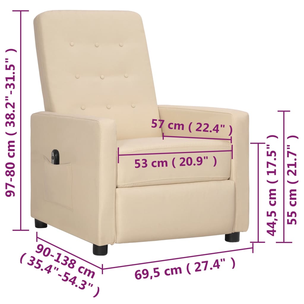 krémszínű szövet elektromos dönthető fotel